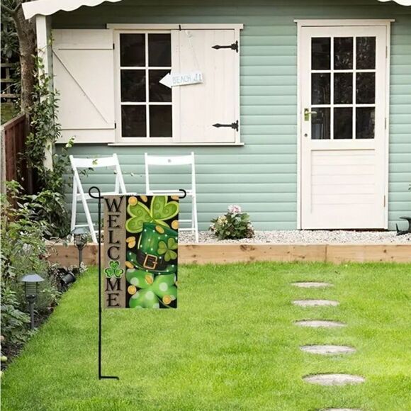 St Patrick's Day Garden Flag Shamrocks Clovers Green Hat Welcome Yard Holiday De - Picture 2 of 3